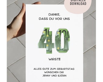 Geldgeschenk zum Geburtstag | Geschenk für runden Geburtstag | Geburtstagsgeschenk zum 40. Geburtstag |  digitale Datei | DIY Poster