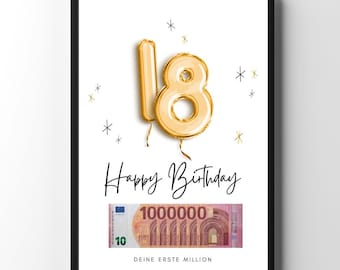 Cash gift | 18th birthday gift | Printable birthday gift | Your first million | Poster | Customizable