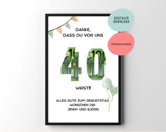 Geldgeschenk zum Geburtstag | Geschenk für runden Geburtstag | Geburtstagsgeschenk zum 30 40 50 60 Geburtstag |  digitale Datei | DIY Poster