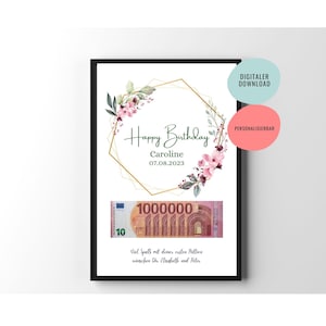 schenking van geld | Verjaardagskaart Geld | Afdrukbaar verjaardagscadeau | Je eerste miljoen | digitaal bestand | Affiche | Aanpasbaar