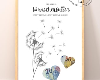 Birthday money gift | Digital money gift | Wish fulfiller | Last-minute printable gift | Digital file | Poster