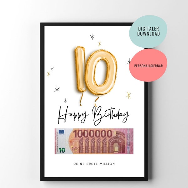 Geschenk für Sohn, Tochter zum 10. Geburtstag | Geldgeschenk | Geburtstagsgeschenk zum Ausdrucken | Jubiläum | Poster | personalisierbar