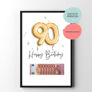 regalo de dinero | Regalo de cumpleaños número 90 | Regalo de cumpleaños imprimible ? Aniversario | Pósteres | personalizable