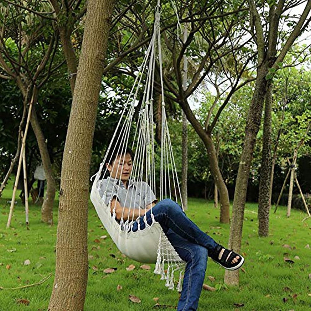 Hammock Hand Made Single Canvas Swing Hammock Rope Lightweight Hanging ...