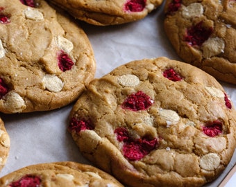 Vegan White Choc & Raspberry Cookies - Box of 6
