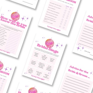 Disco bridal shower games template, retro bridal shower games bundle, 70s bridal shower games set, disco ball sparkle, rodeo, cowgirl