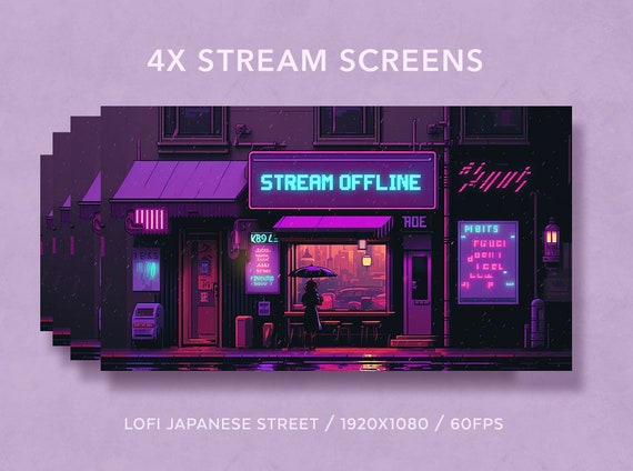 4x Stream Screens | Japanese Street Lofi | Starting Soon Screen | Stream Package | Vtuber Twitch Stream Overlay