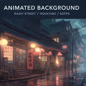 Vtuber 背景アニメーション | 雨の街 | バーチャル背景 | ストリーム パッケージ | Vtuber Twitch ストリーム オーバーレイ