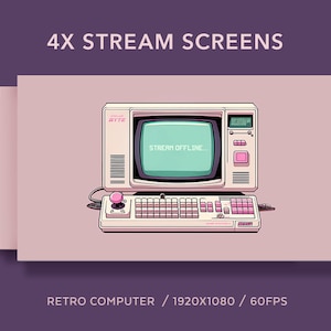 4x Stream Screens | Retro Computer Faded Pink | Starting Soon Screen | Stream Package | Vtuber Twitch Stream Overlay