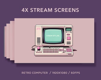 4x Stream Screens | Retro Computer Faded Pink | Starting Soon Screen | Stream Package | Vtuber Twitch Stream Overlay
