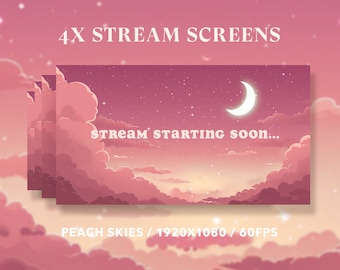 4x Stream Screens | Cosy Peach Lofi Sky | Starting Soon Screen | Stream Package | Vtuber Twitch Stream Overlay