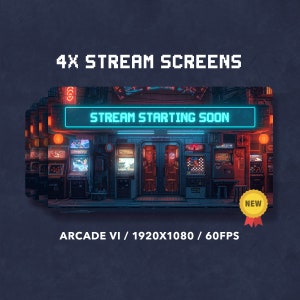 4x Stream Screens | Cyberpunk Arcade | Starting Soon Screen | Stream Package | Vtuber Twitch Stream Overlay