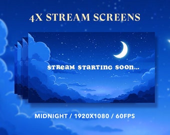 4x Stream Screens | Cosy Blue Lofi Sky | Starting Soon Screen | Stream Package | Vtuber Twitch Stream Overlay