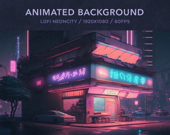 Fundo Vtuber animado | Lofi Neoncity | Fundo virtual | Pacote de fluxo | Sobreposição de transmissão do Vtuber Twitch