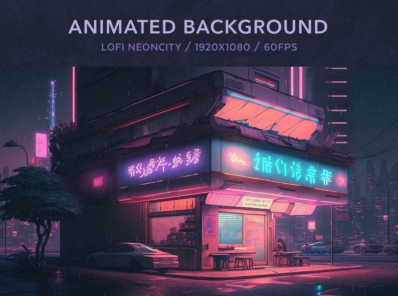 Vtuber Background Animated Lofi Neoncity Virtual Background Stream Package Vtuber Twitch Stream Overlay image 1