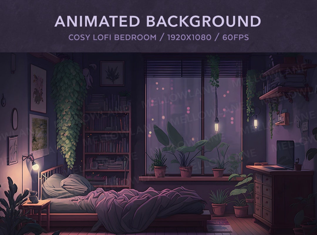 Vtuber Background Animated Cosy Lofi Bedroom Purple Looped 