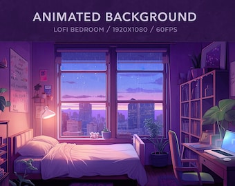 Vtuber Background Animated | Cosy Lofi Purple Bedroom | Looped Vtuber Twitch Stream Overlay | Instant Digital Download
