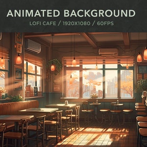 Vtuber achtergrond geanimeerd | Gezellig Lofi Café | Looped Vtuber Twitch Stream-overlay | Directe digitale download