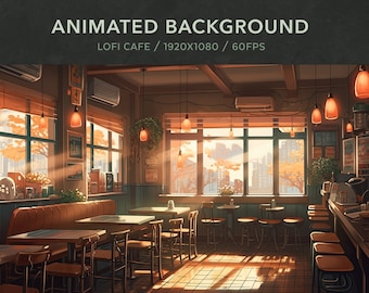 Vtuber Background Animated | Cosy Lofi Café | Looped Vtuber Twitch Stream Overlay | Instant Digital Download