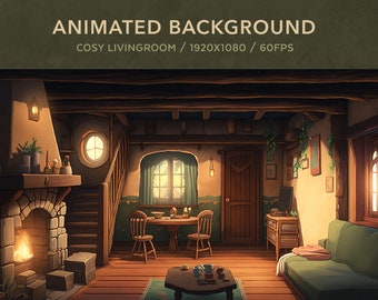Vtuber Background Animated | Cosy Fantasy Livingroom | Looped Vtuber Twitch Stream Overlay | Instant Digital Download