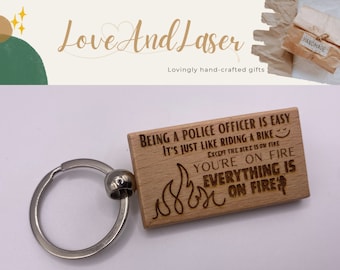 Funny Police Officer Joke - Engraved Wooden Keyring - Ideal Gift For Passing Out, Retirement, Promotion