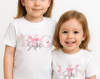 Big Sister Bow Toddler Shirt, Cute butterfly Kids Shirt, Big Sis Lil Sis Gift, Custom New Baby Matching Sibling Set, Pregnancy Reveal Shirt