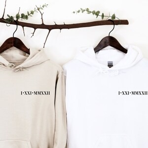 Custom Roman Numeral Hoodie, Couples Gift, Personalised Matching Anniversary Date Initial Hoodie for Engagements and Anniversaries
