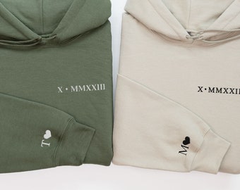 Custom Embroidery Roman Numeral Hoodie Couples Gift Personalised Matching Anniversary Custom Date Roman Numeral Jumper