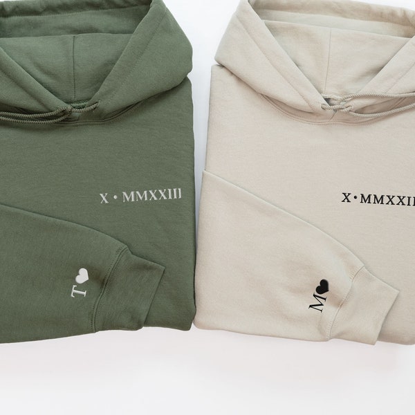 Custom Embroidery Roman Numeral Hoodie Couples Gift Personalised Matching Anniversary Custom Date Roman Numeral Jumper