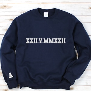 Custom Roman Numeral Hoodie Couples Gift, Personalised Matching Cotton Anniversary Gift For Him or Her