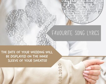 Custom Personalised First Dance Wedding Song Photo Lyrics Print Sweater, 1st Anniversary Gift For Wifey, Custom Portrait Photo Sweatshirt,