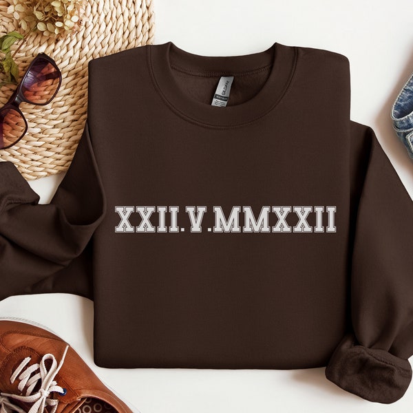 Custom Roman Numeral Hoodie Couples Gift, Personalised Matching Cotton Anniversary Gift For Him or Her