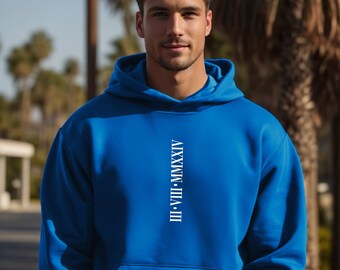 Custom Roman Numeral Hoodie, Couples Gift, Personalised Matching Anniversary Date Initial Hoodie for Engagements, Wedding gifts, Cotton Gift