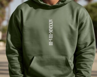 Custom Roman Numeral Hoodie, Couples Gift, Personalised Matching Anniversary Date Initial Hoodie for Engagements, Wedding gifts, Cotton Gift