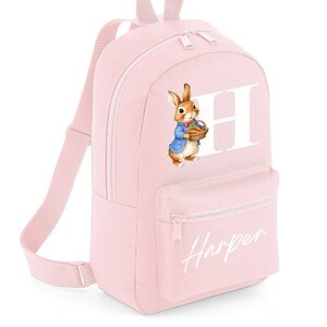 Sac personnalisé pour l'école maternelle avec le texte initial du nom, sacs à dos avec votre nom, cadeaux pour enfants, sac à dos pour la chambre d'enfants, sac PinkRabbit avec initiales