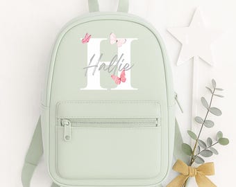 Personalised Pre School Bag With Name Initial Text and Butterfly, Your Name Backpack Gifts for Kids, Nursery Children Rucksack