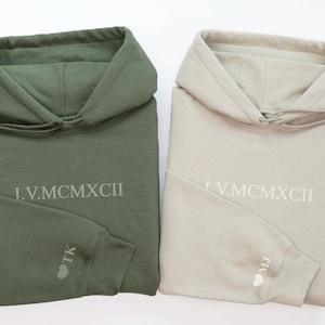 Custom Roman Numeral Hoodie, Couples Gift, Personalised Matching Anniversary Date Initial Hoodie for Engagements, Wedding gifts, Cotton Gift