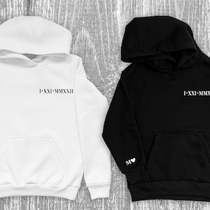 Custom Roman Numeral Hoodie Couples Gift Personalised Matching Anniversary Date Initial Hoodie for Engagements and Anniversaries