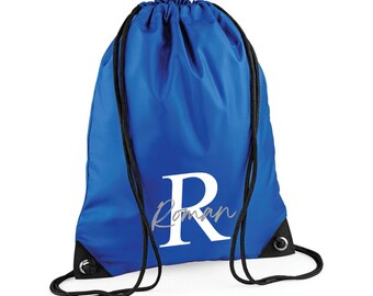 Personalised Initial and Name Drawstring Bag, Custom Back to School PE and Swimming Gym Bag