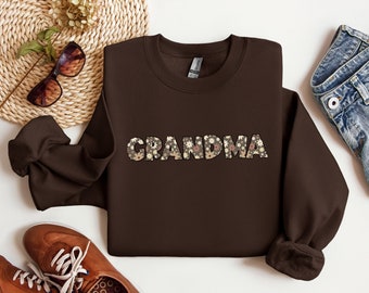Nanny Personalised Mothers Day Gift, Nana Nan Floral Print Jumper Sweatshirt, Grandma Custom Gift For Her with Personalised Sleeve