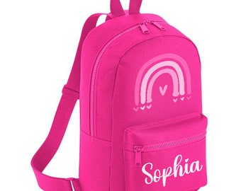 Personalised Bag With Name Initial, Backpack Gifts for Kids, Nursery Children Pre School Rucksack, Custom Rainbow Name Bag