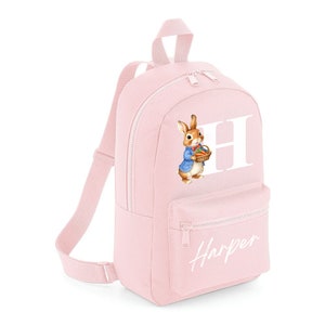 Sac personnalisé avec initiale du nom, sacs à dos cadeaux pour enfants, sac à dos préscolaire pour enfants de la maternelle, sac à initiales lapin