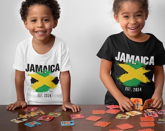Personalised Kids T-shirt with Jamaican Flag, Personalized Custom Jamaica Shirt in the year you were born, Kids Personalised Jamaica Top