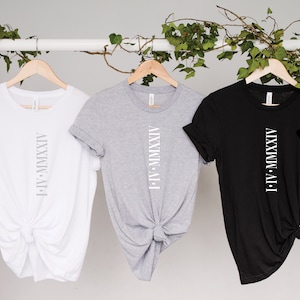 Custom Roman Numeral T shirt, Personalised Matching Couple Shirts, Cotton Anniversary Gift for Him, Birthday Date Gift