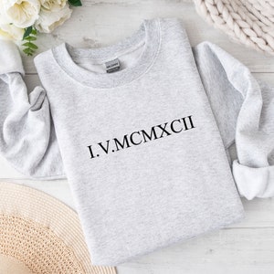 Sweat à capuche personnalisé avec chiffres romains, cadeau pour couple, sweat à capuche personnalisé assorti date d'anniversaire pour fiançailles, cadeaux de mariage, cadeau en coton Sports Grey Sweater