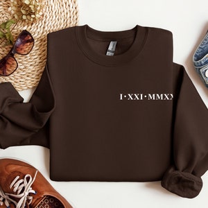 Custom Roman Numeral Sweatshirt, Couples Gift, Personalised Matching Anniversary Date Initial Hoodie for Engagements and Anniversaries