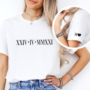 Custom Roman Numeral T shirt, Personalised Matching Couple Shirts, Cotton Anniversary Gift for Him, Birthday Date Gift