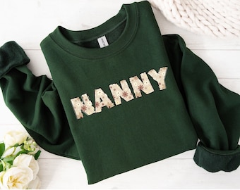 Nanny Personalised Mothers Day Gift, Nana Nan Floral Print Jumper Sweatshirt, Grandma Custom Gift For Her with Personalised Sleeve