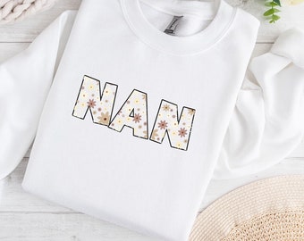 Nanny Personalised Mothers Day Gift, Nana Nan Floral Print Jumper Sweatshirt, Grandma Custom Gift For Her with Personalised Sleeve