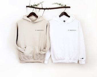 Custom Embroidery Roman Numeral Hoodie Couples Gift Personalised Matching Anniversary Custom Date Roman Numeral Jumper